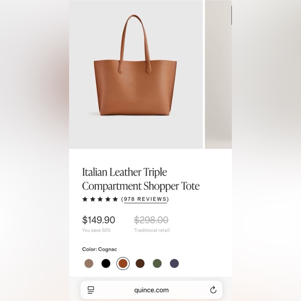 Quince Italian Leather Triple Compartment Shopper Tote